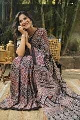 Paced Patterns Ajrakh Silk Modal Saree Prasam Crafts