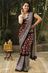 Float Frame Ajrakh Silk Modal Saree Prasam Crafts