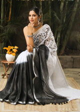 Black French Knot Linen Hand Embroidery Saree