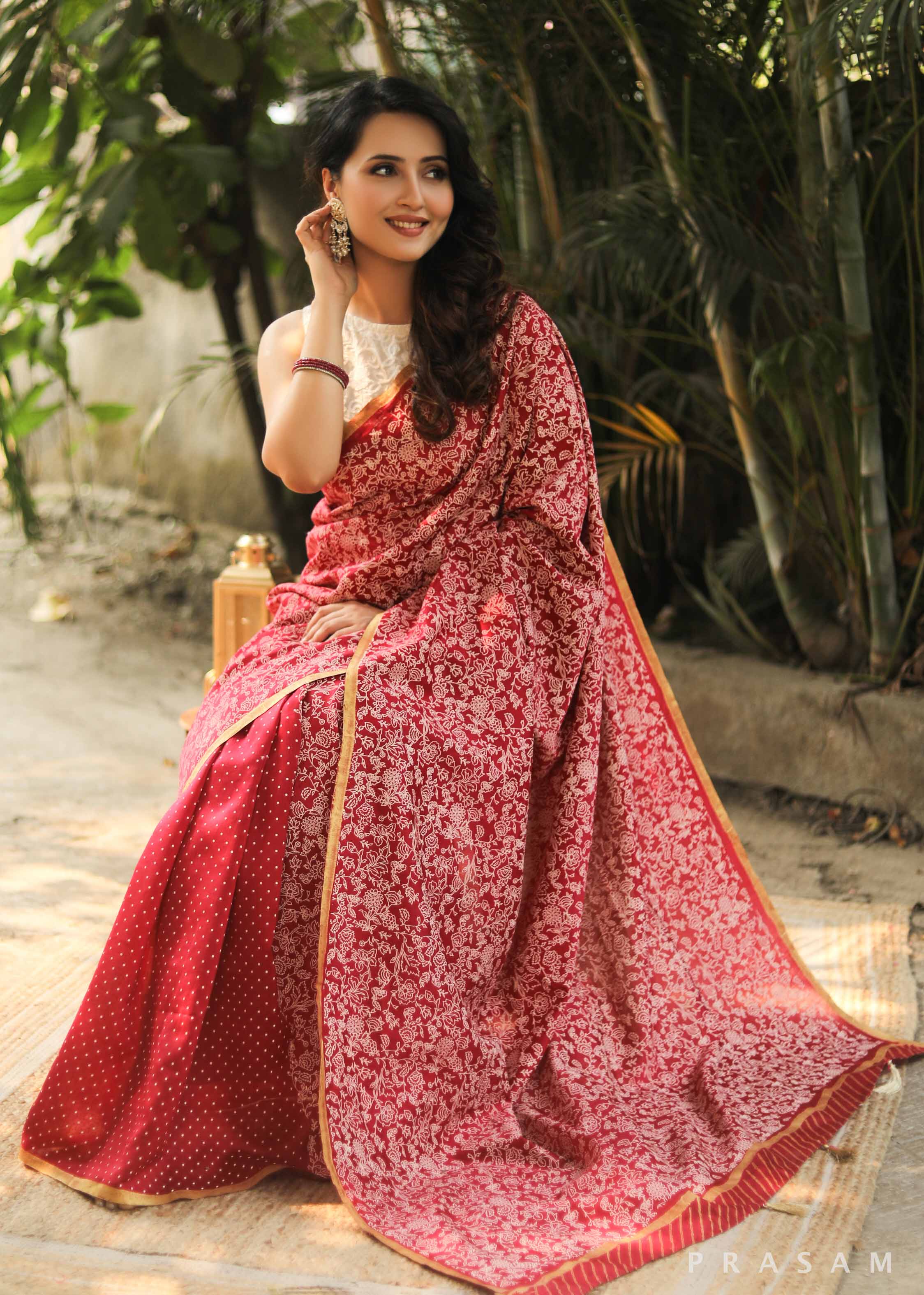 Chili Candy Chanderi Silk Block Print Saree