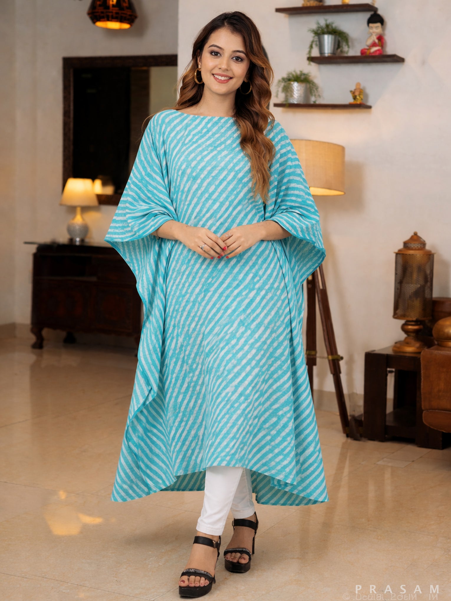 Nyra Aqua Leheriya Kaftan Dress