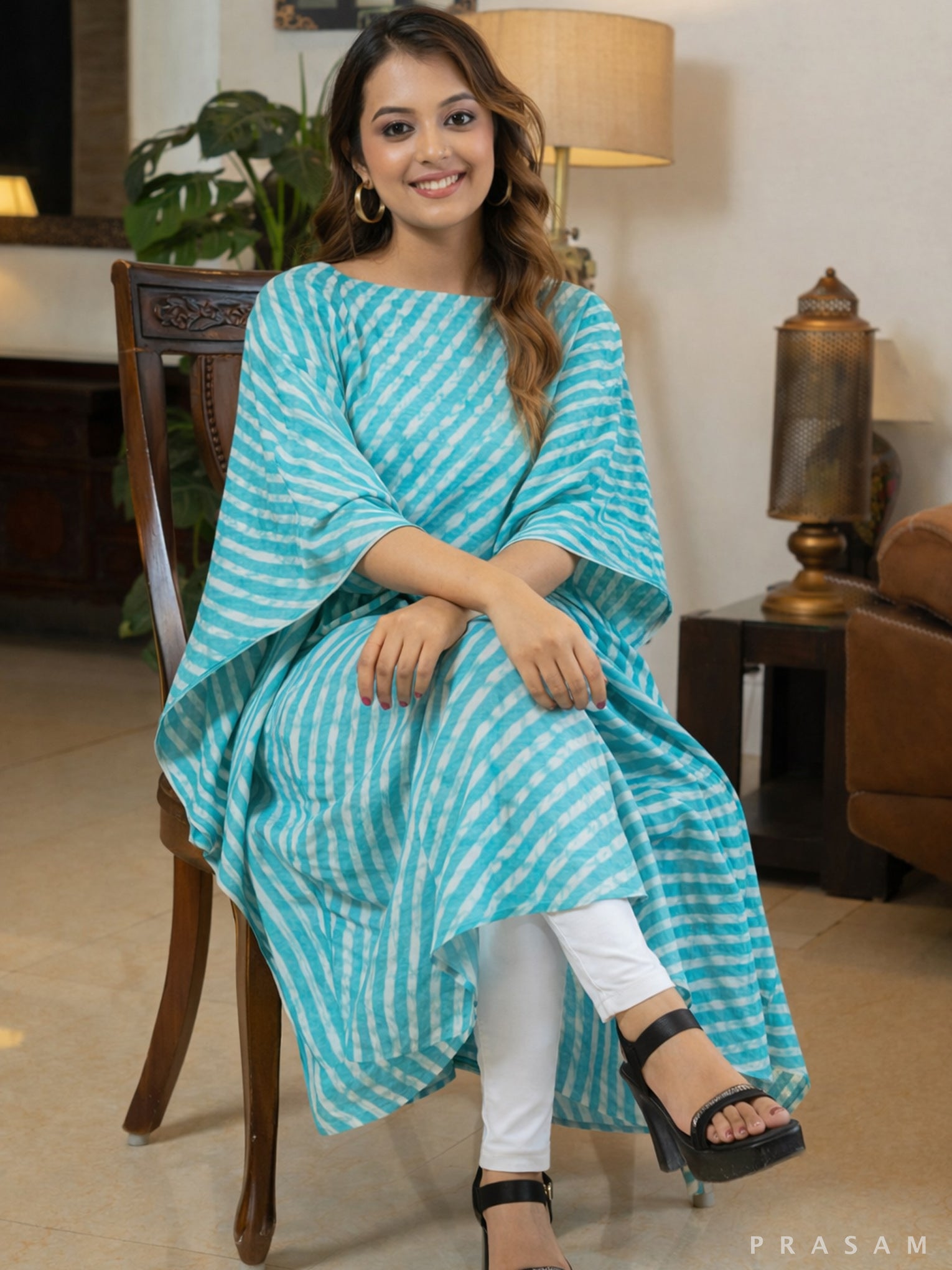 Nyra Aqua Leheriya Kaftan Dress