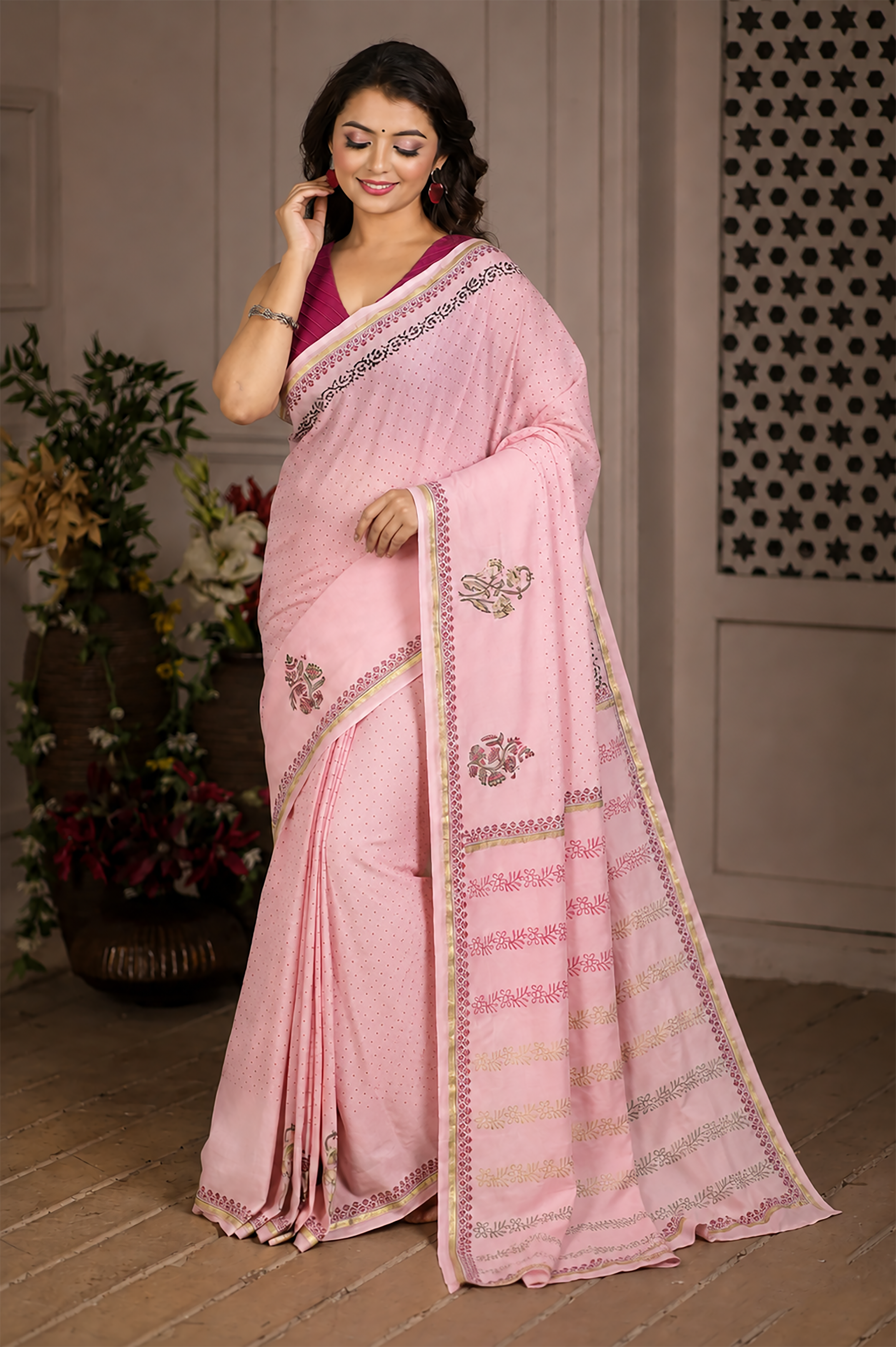 Northern Breeze Cotton Hand Block Print Saree