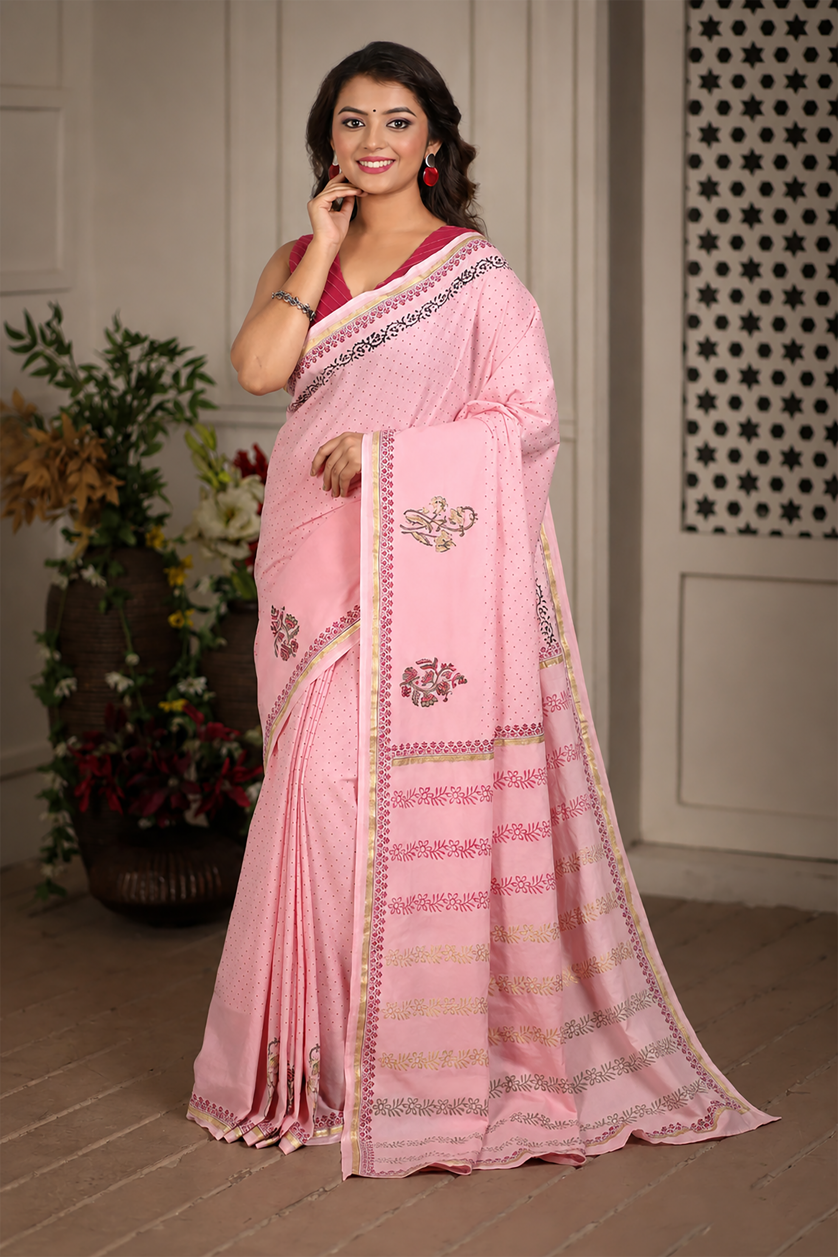 Northern Breeze Cotton Hand Block Print Saree