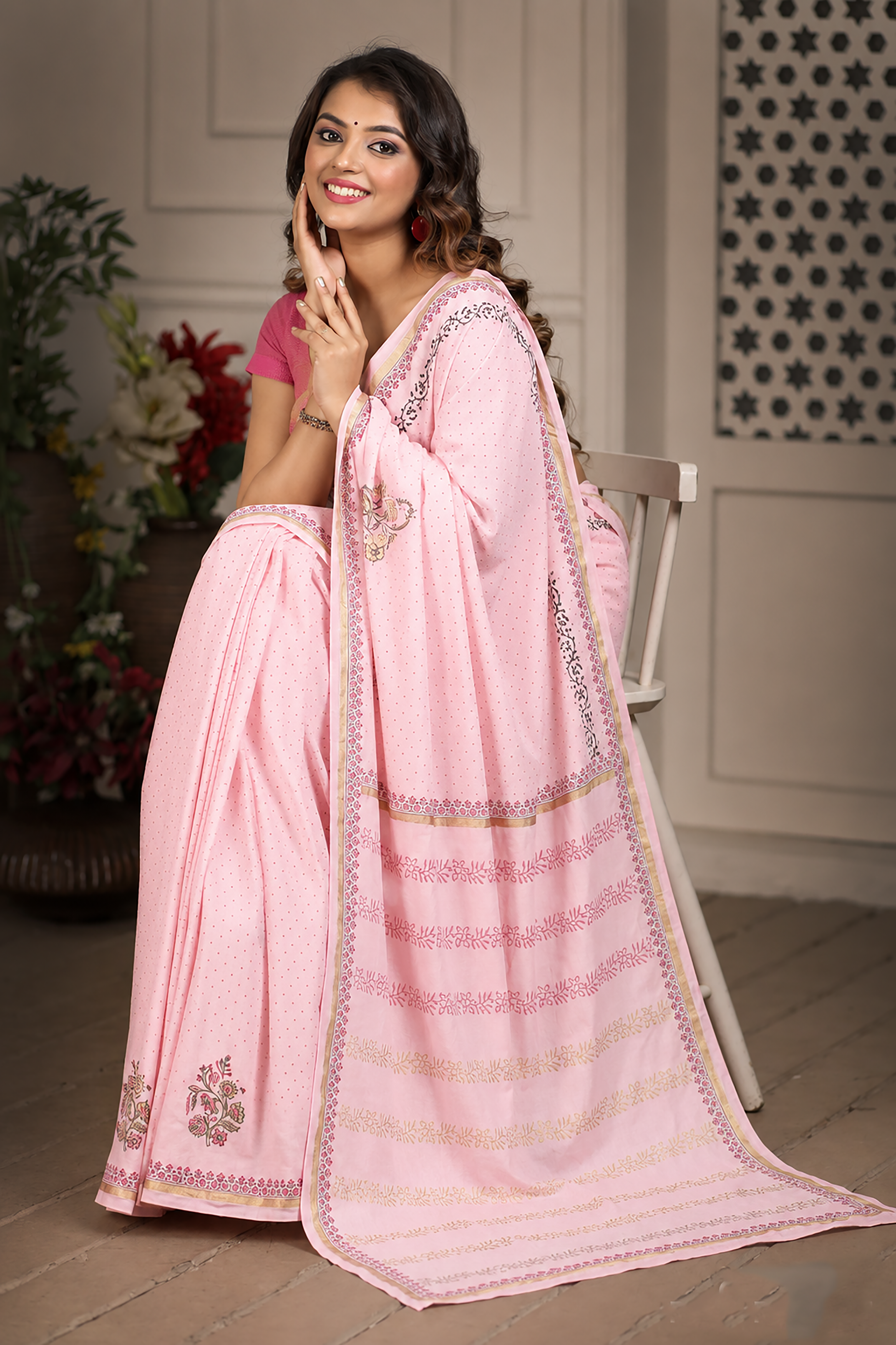 Northern Breeze Cotton Hand Block Print Saree