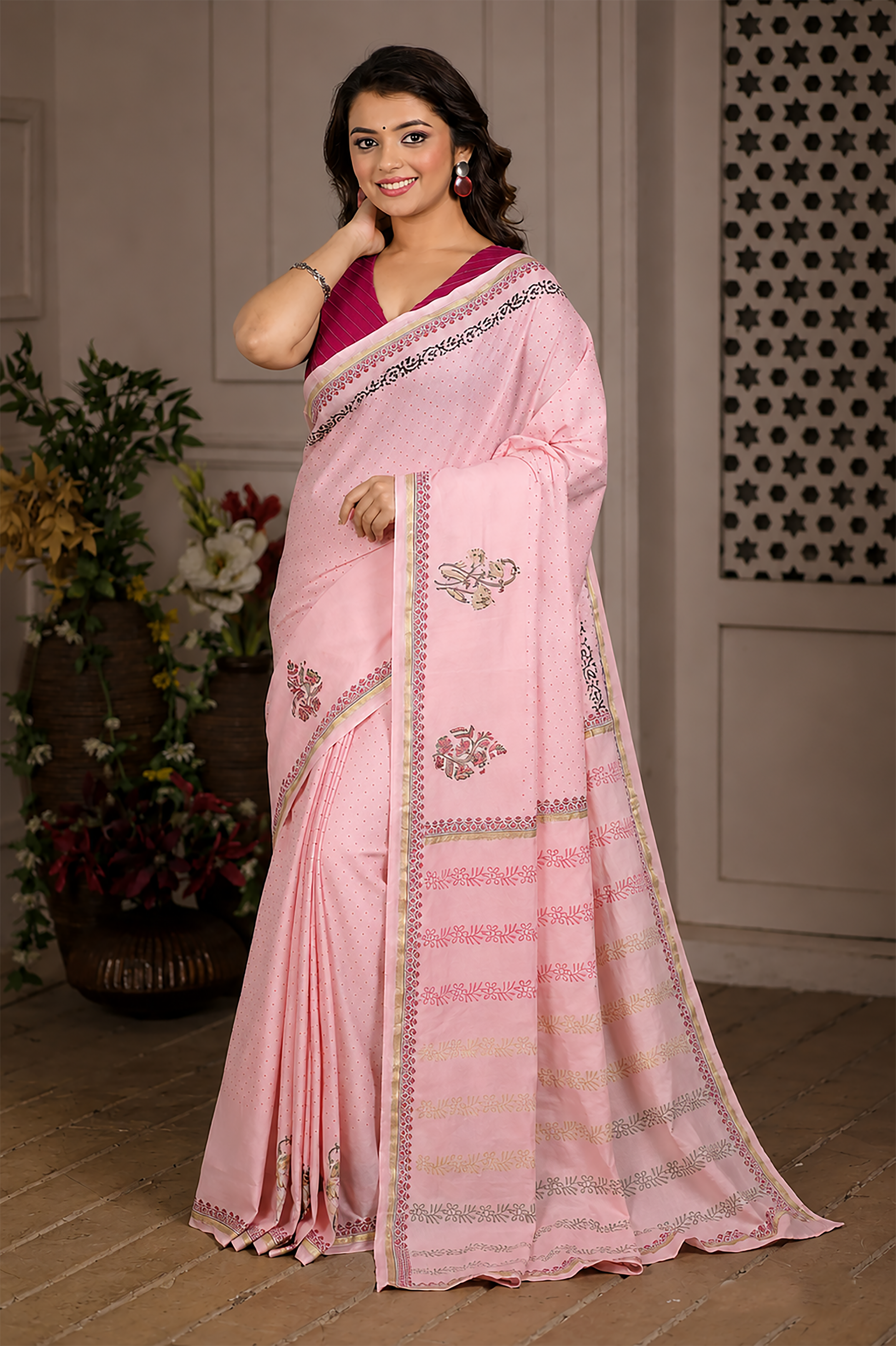 Northern Breeze Cotton Hand Block Print Saree
