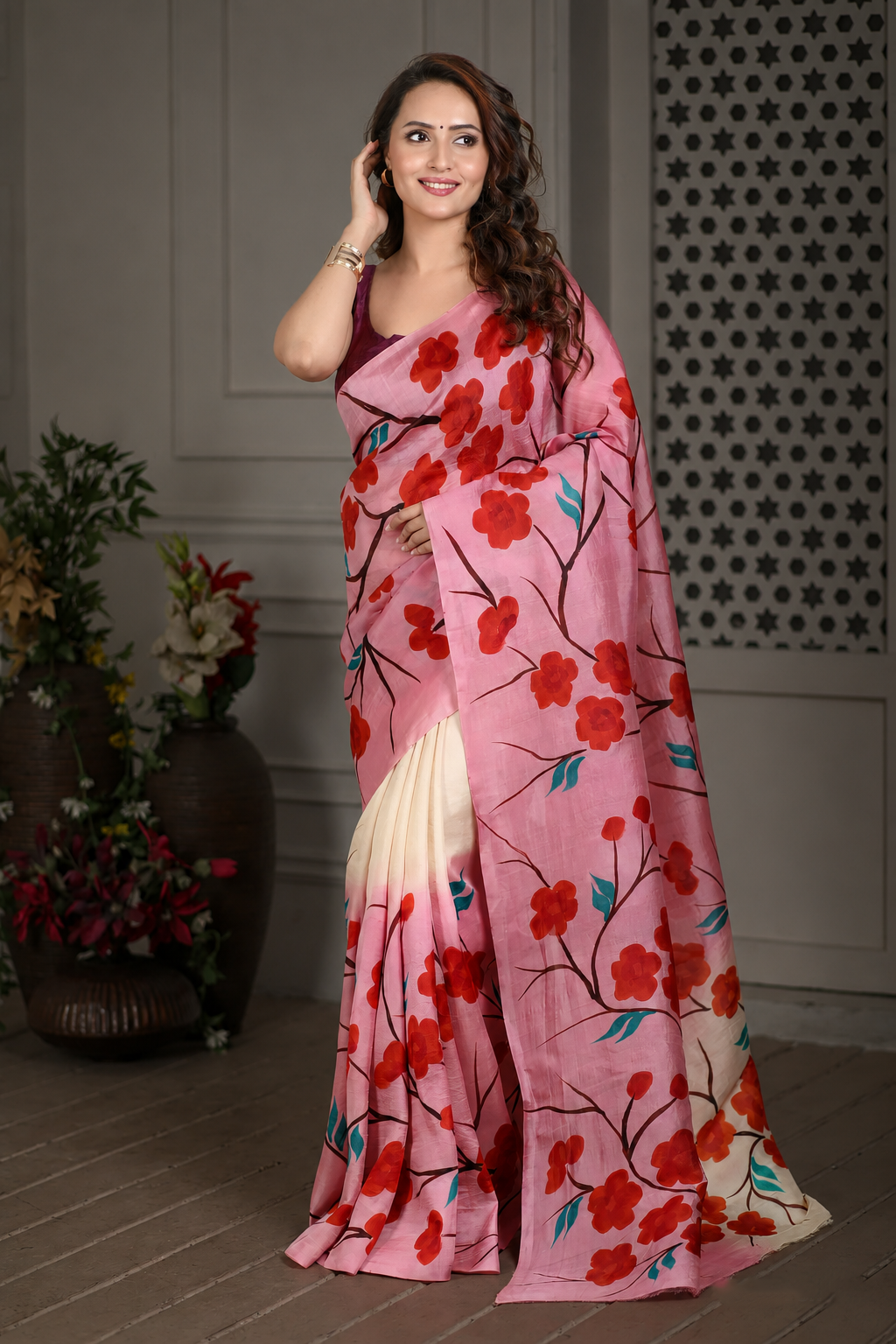 Petunia Hand painted Pure Silk Saree