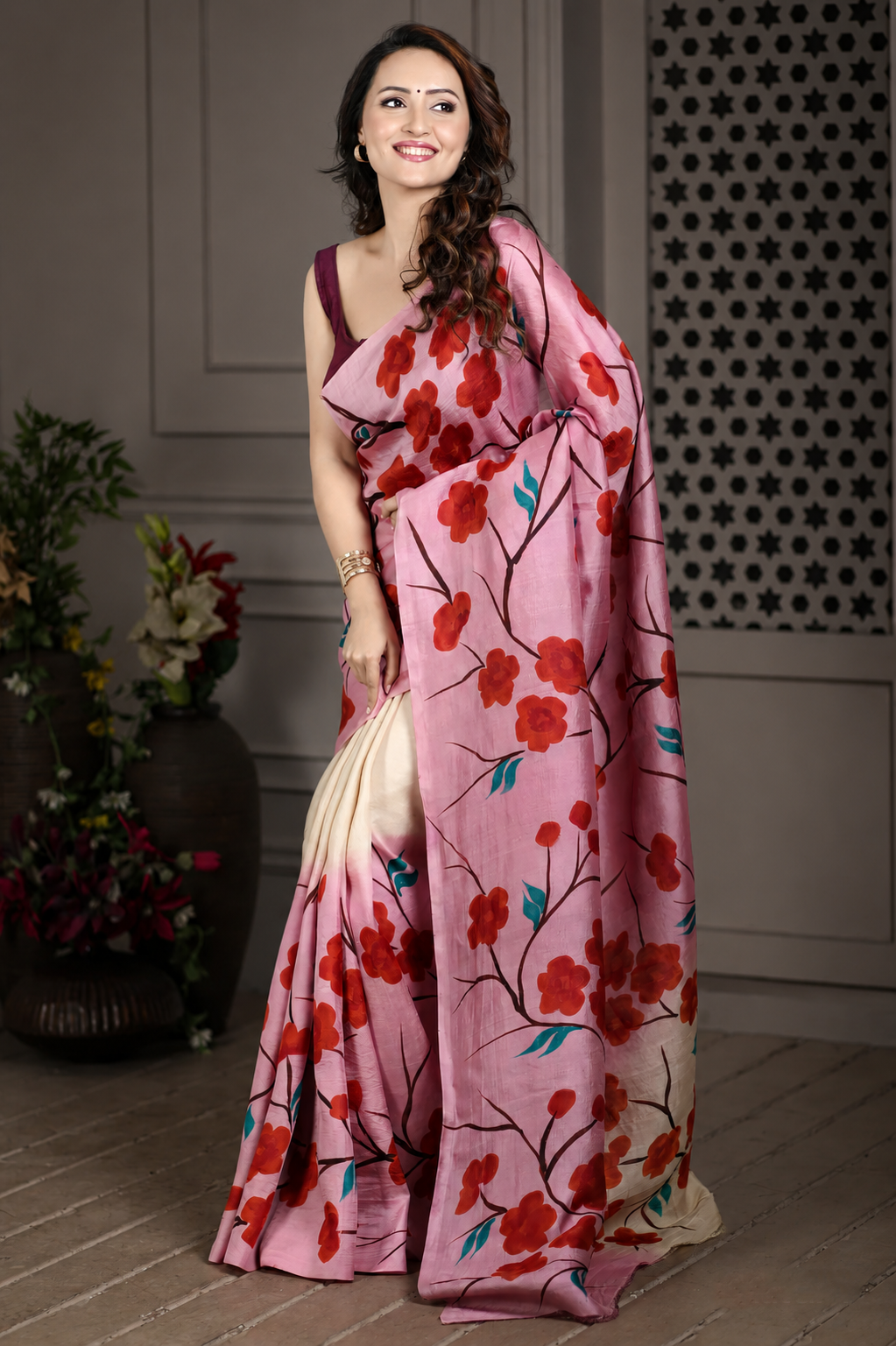 Petunia Hand painted Pure Silk Saree