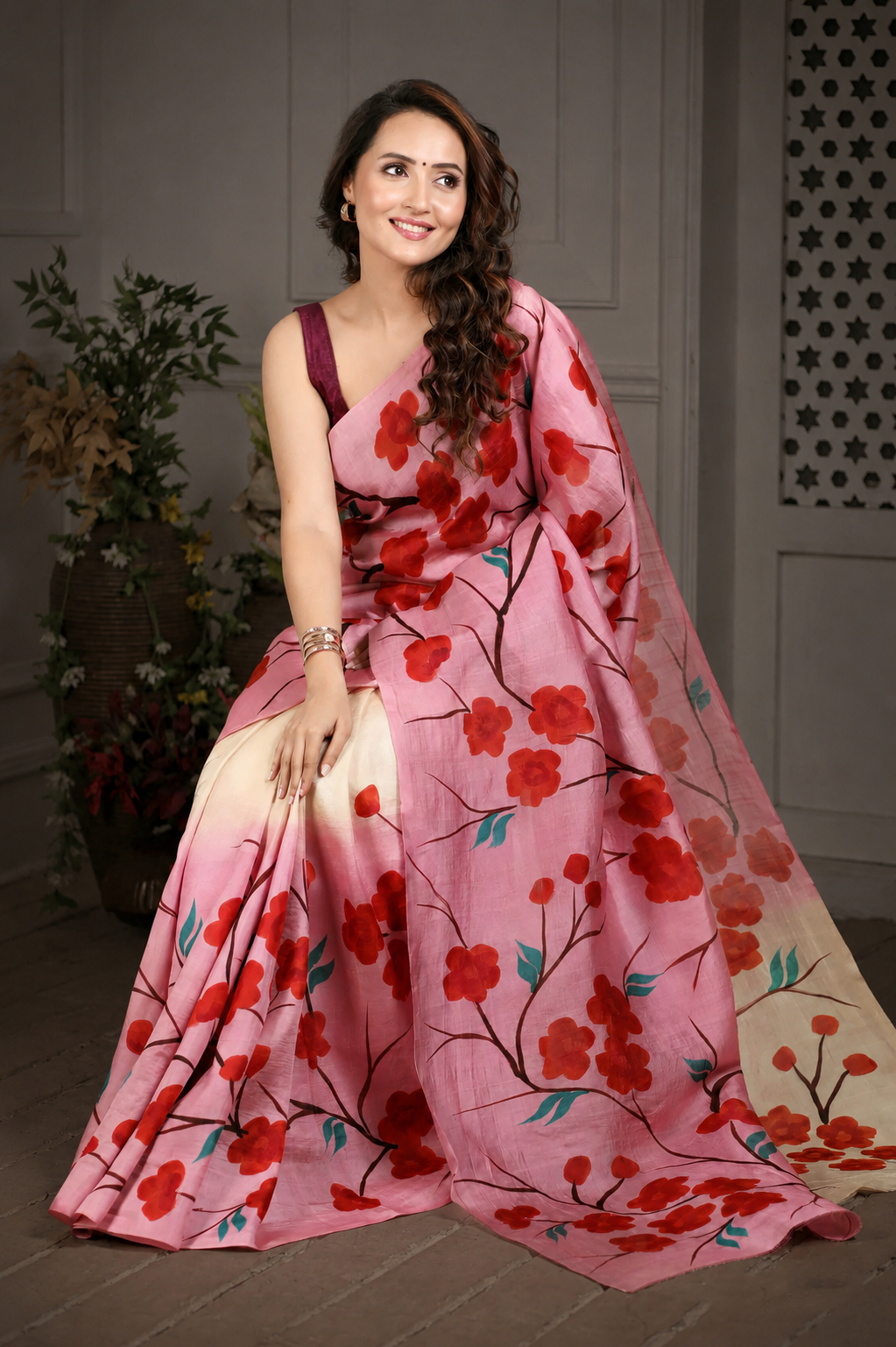 Petunia Hand painted Pure Silk Saree