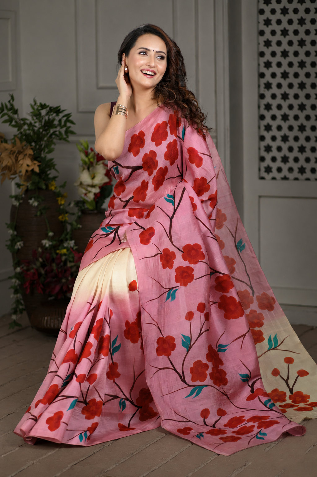Petunia Hand painted Pure Silk Saree
