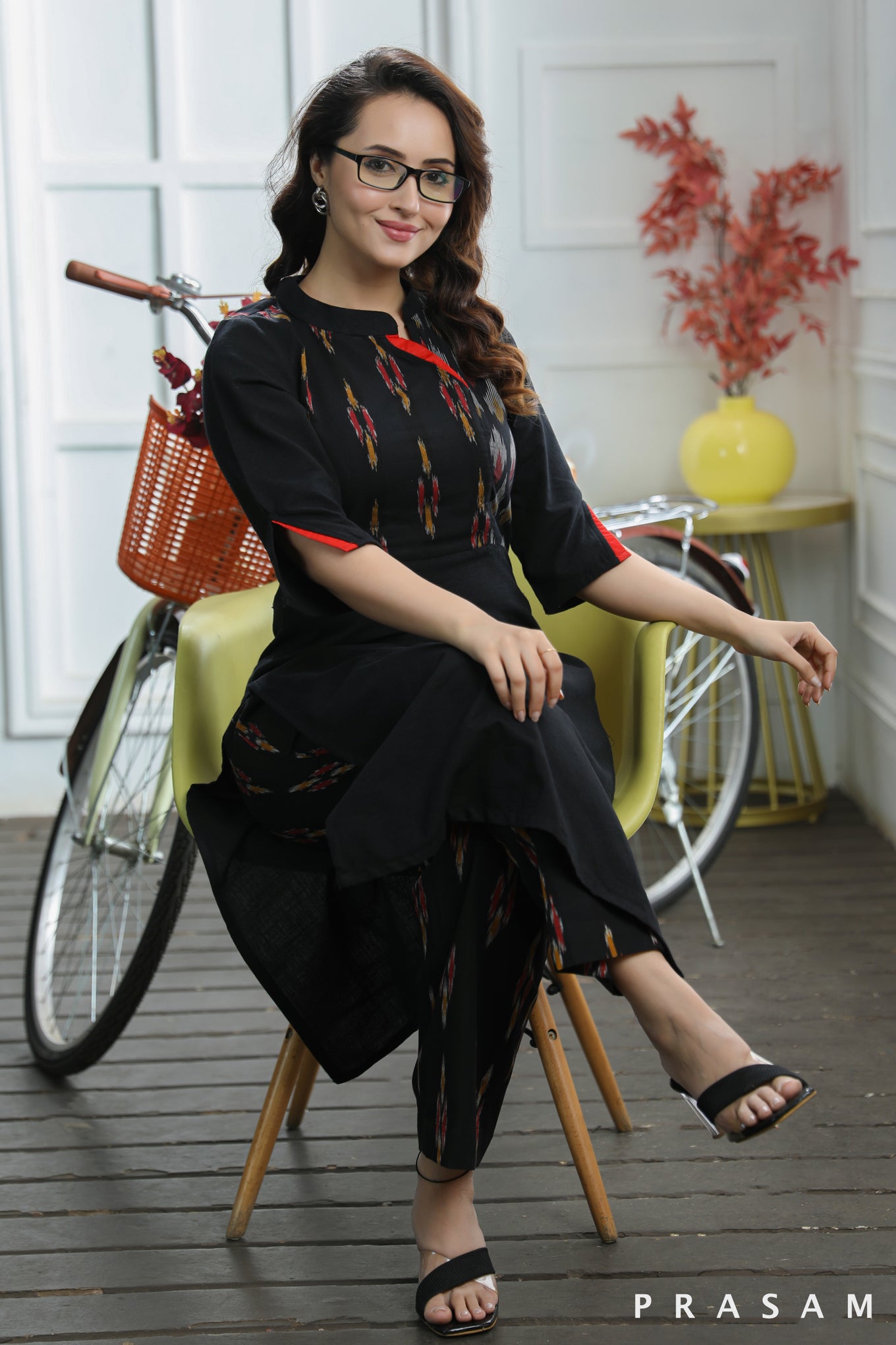 Aurora Modern Black Handloom Cotton Kurti With Ikat Infusion (Optional Pants)