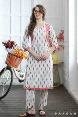 Pari - Elegant Colourful Handloom Cotton Ikat Combination Kurti (Optional Pants)