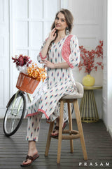 Pari - Elegant Colourful Handloom Cotton Ikat Combination Kurti (Optional Pants)