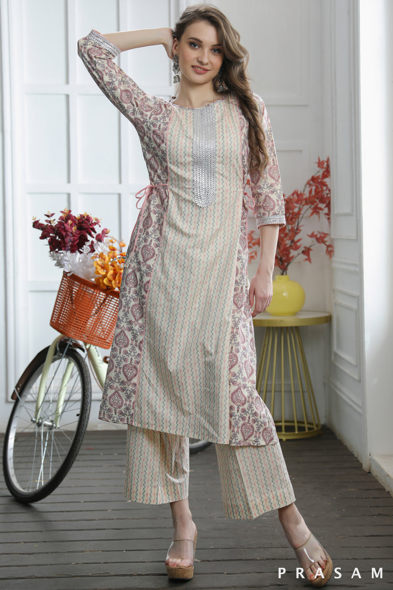 Buy Jaipur Kurti A Straight Checks Weave Chanderi Kurta And Pants With  Embroidery (Set of 2) online
