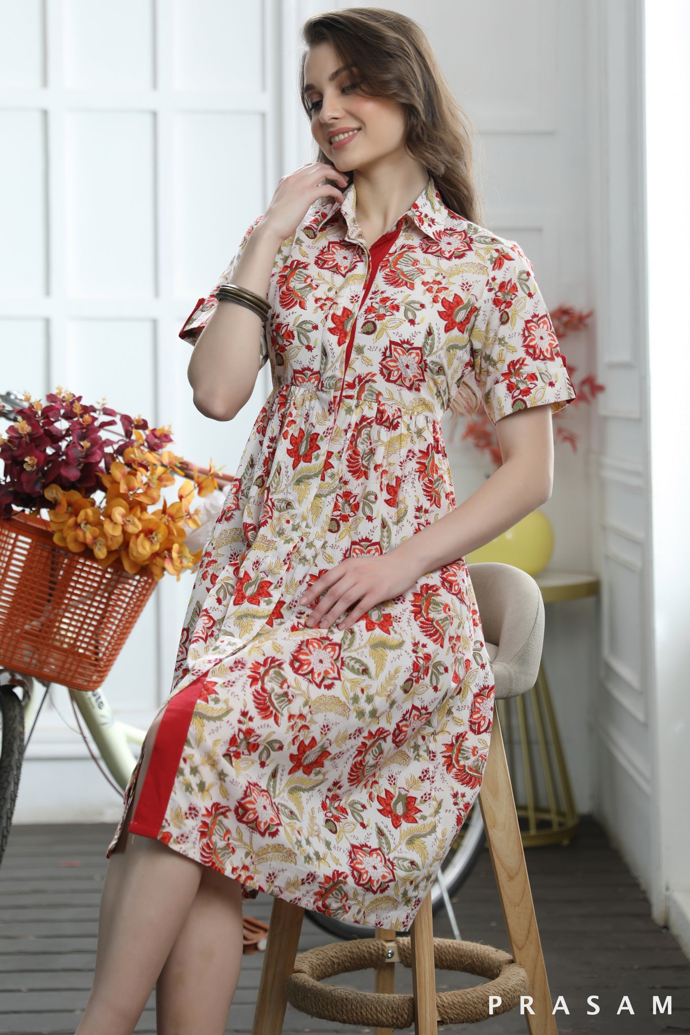 Luna Pretty Floral Bagru Printed Shirt Style Dress