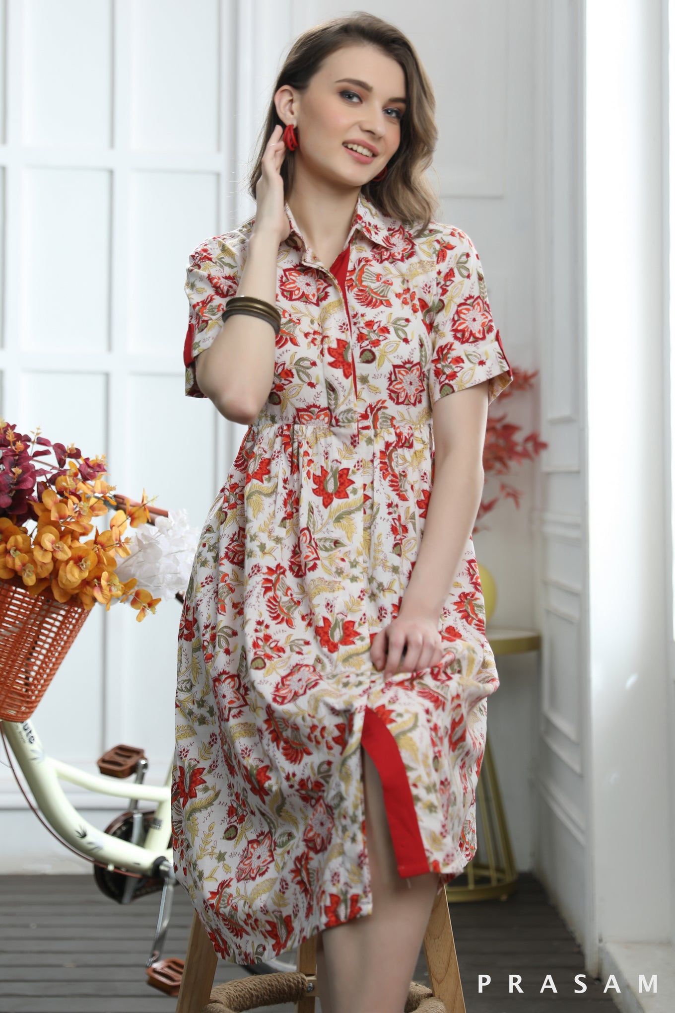 Luna Pretty Floral Bagru Printed Shirt Style Dress