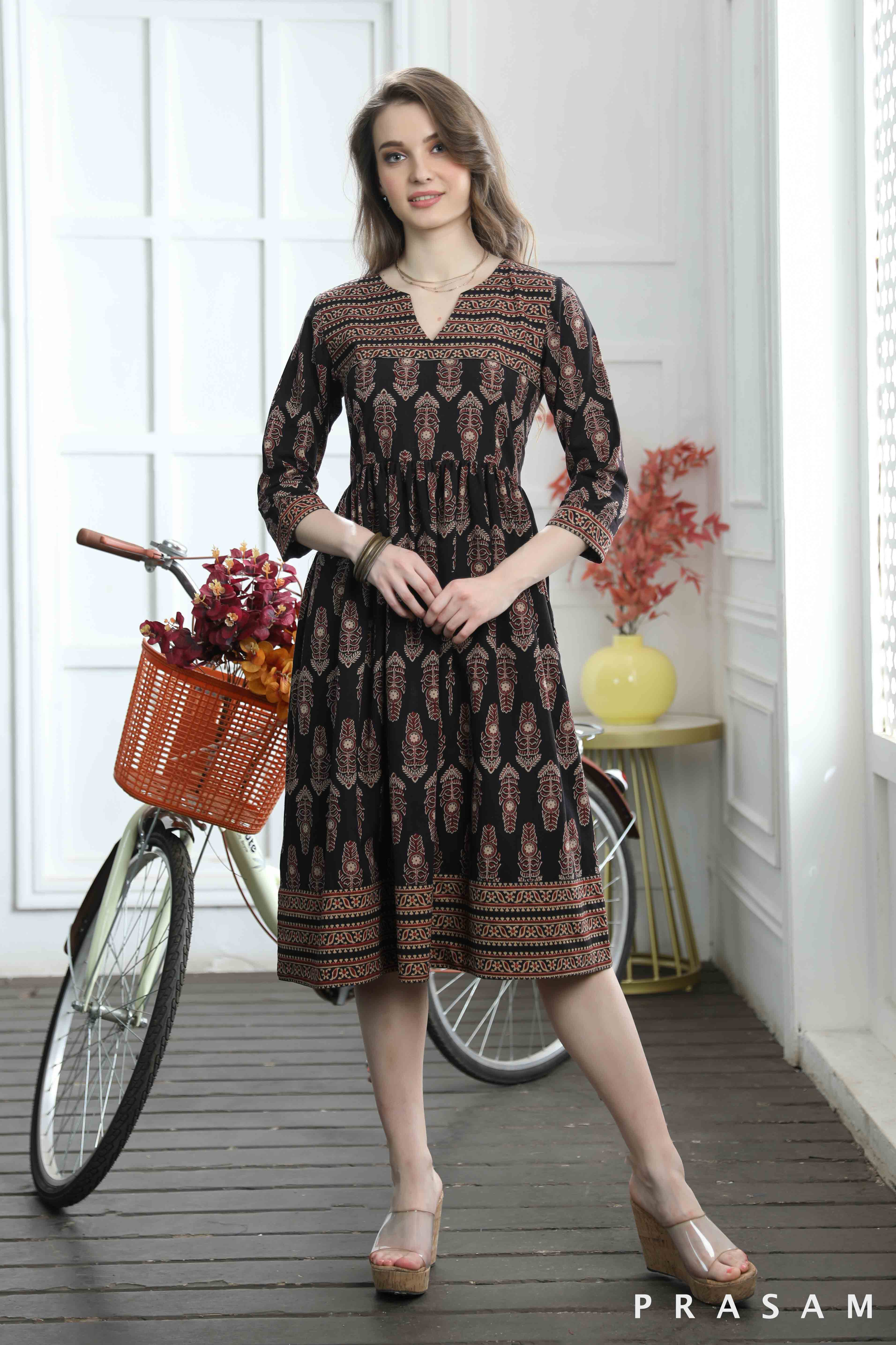 Olivia Sassy Cotton Ajrakh Combination Dress