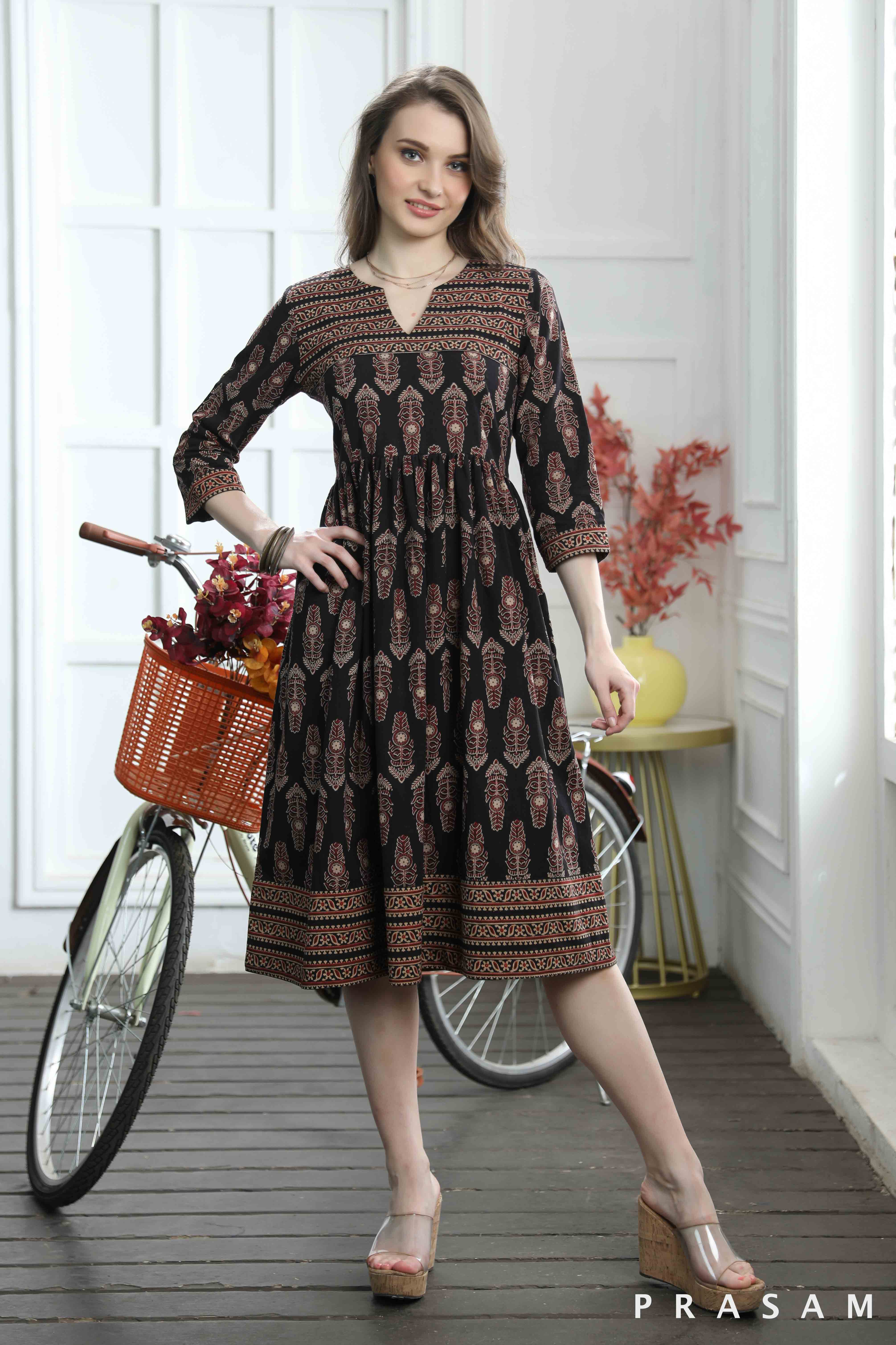 Olivia Sassy Cotton Ajrakh Combination Dress