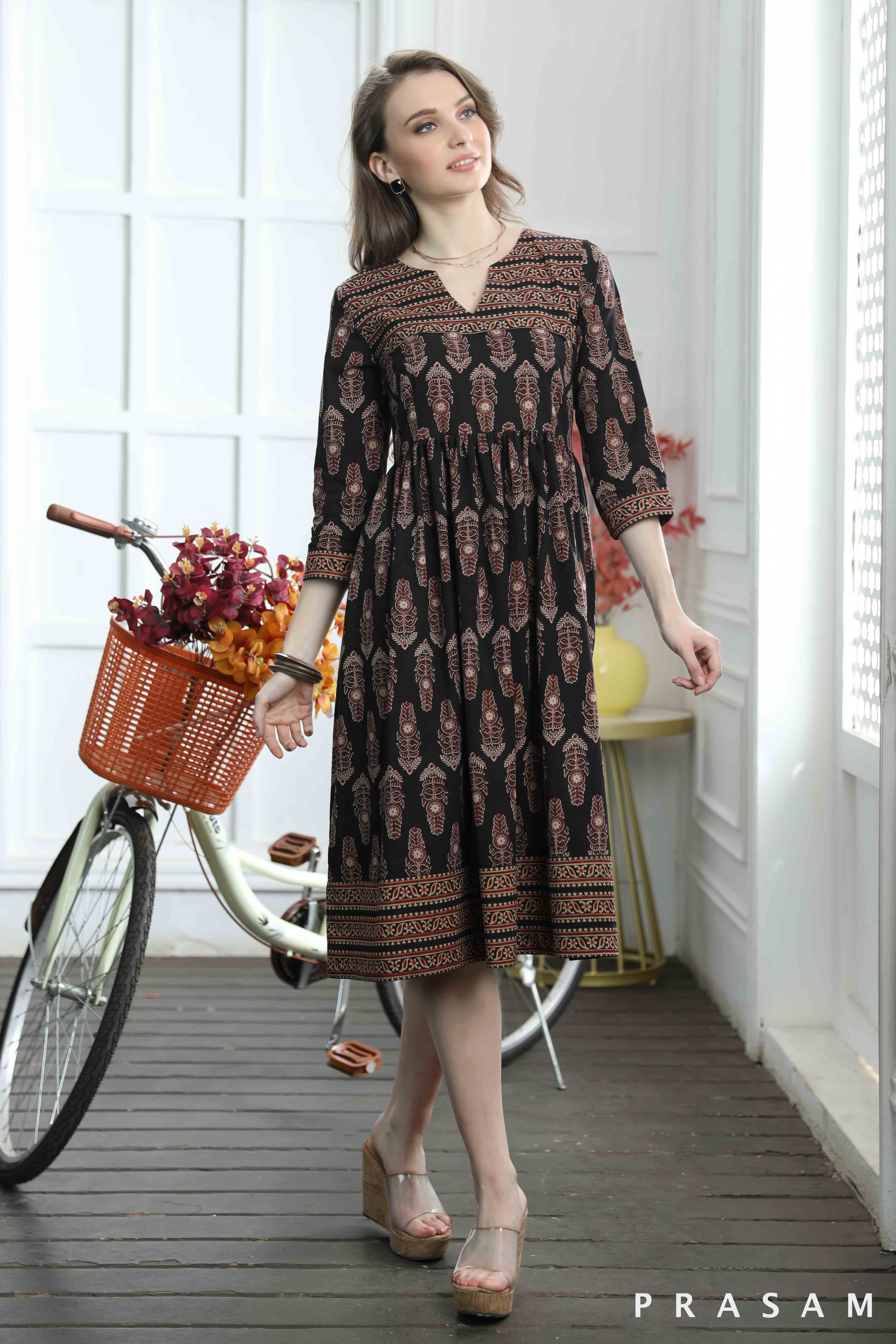 Olivia Sassy Cotton Ajrakh Combination Dress