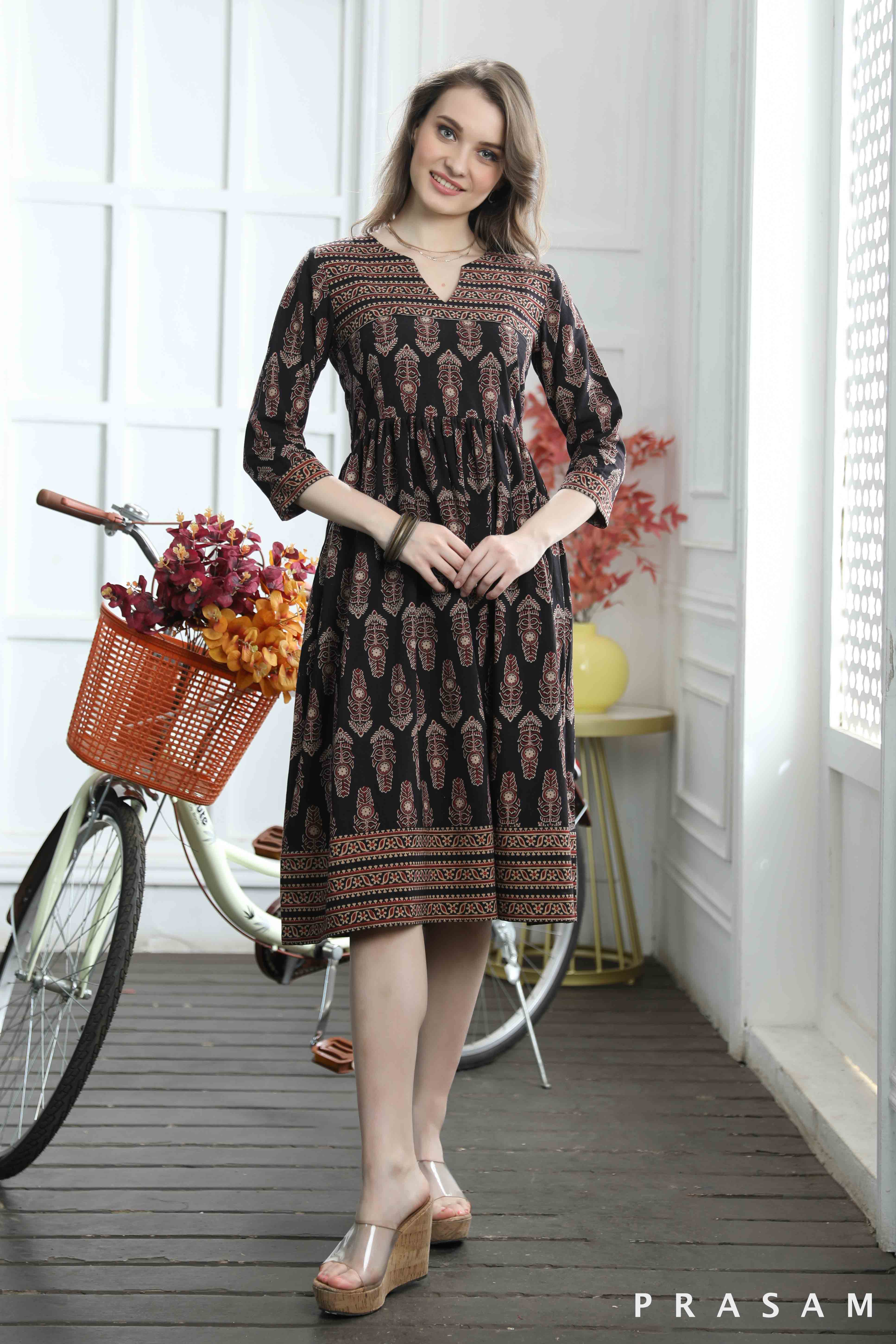 Olivia Sassy Cotton Ajrakh Combination Dress