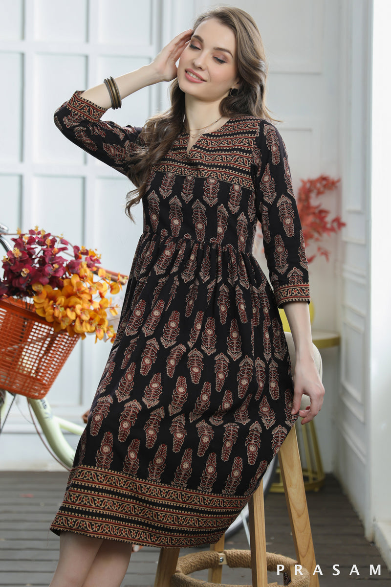 Olivia Sassy Cotton Ajrakh Combination Dress