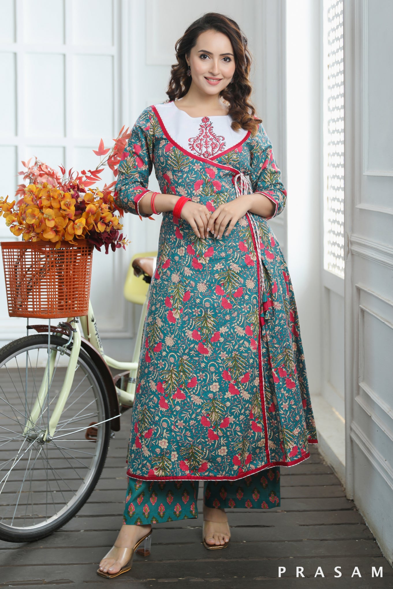 Ananya Vibrant Cotton Jaipuri Printed Angrakha With Block Print Yoke Kurti (Optional Pant)