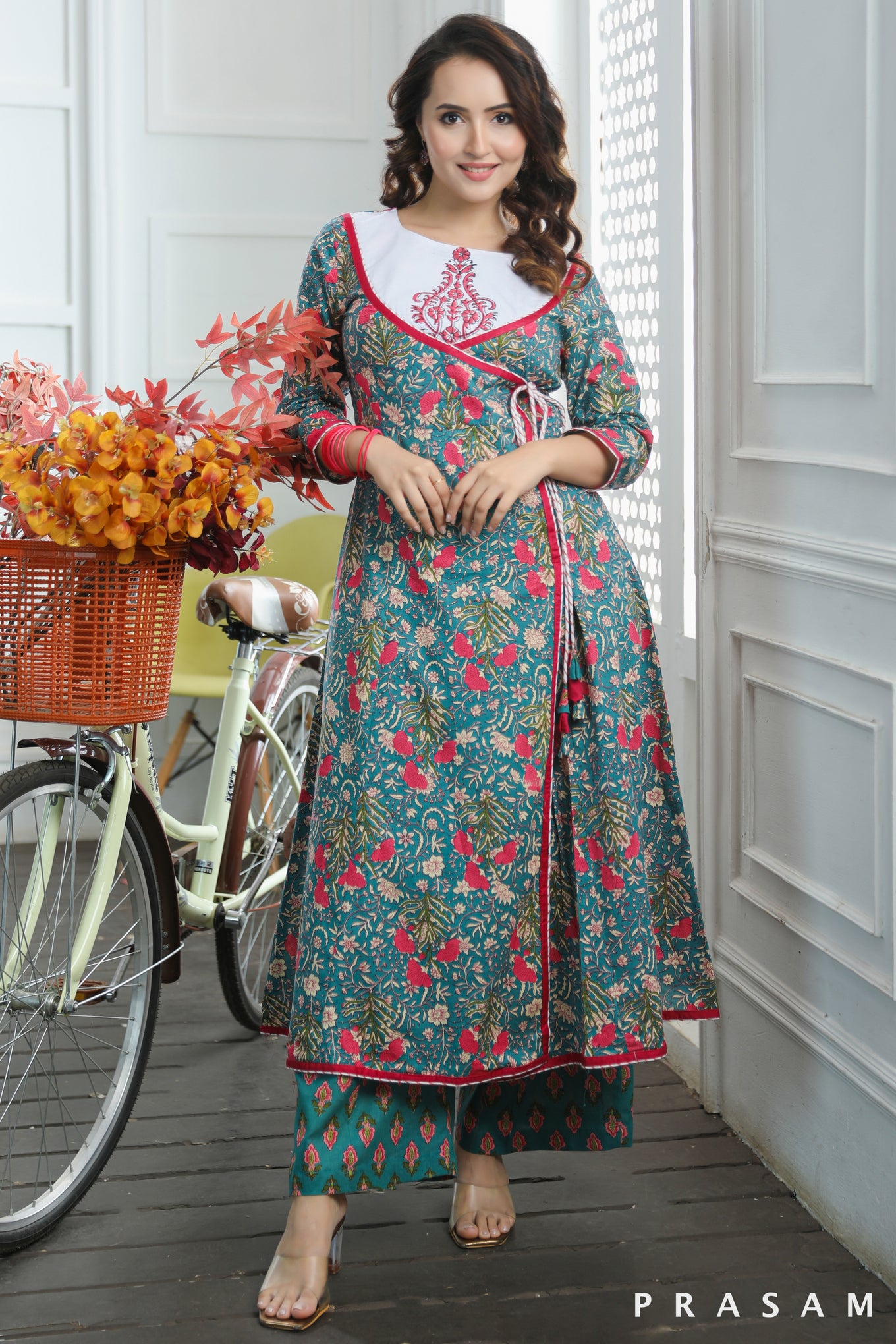 Ananya Vibrant Cotton Jaipuri Printed Angrakha With Block Print Yoke Kurti (Optional Pant)