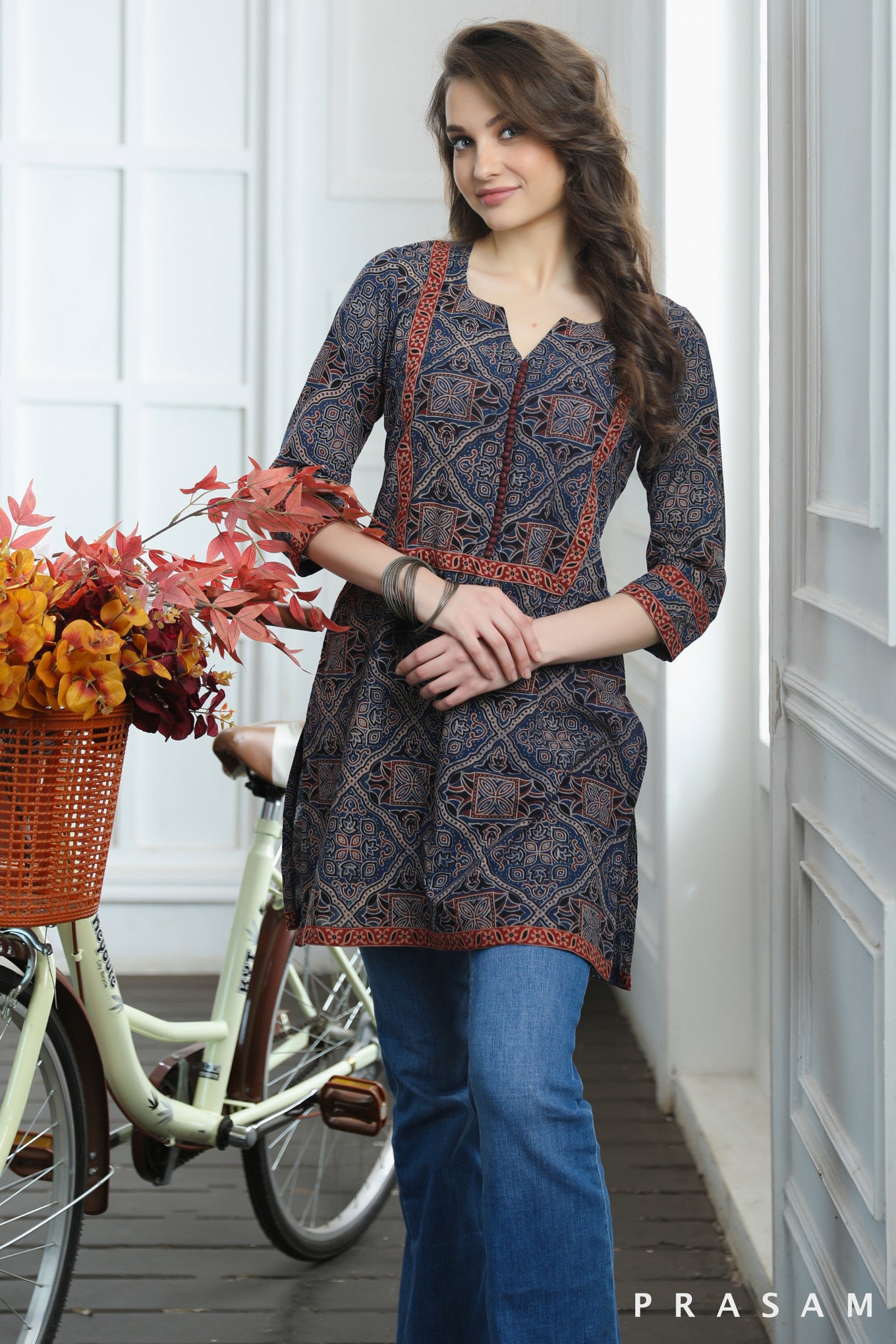 Harmony Haven Tunic Comfort Fit Cotton Ajrakh Tunic