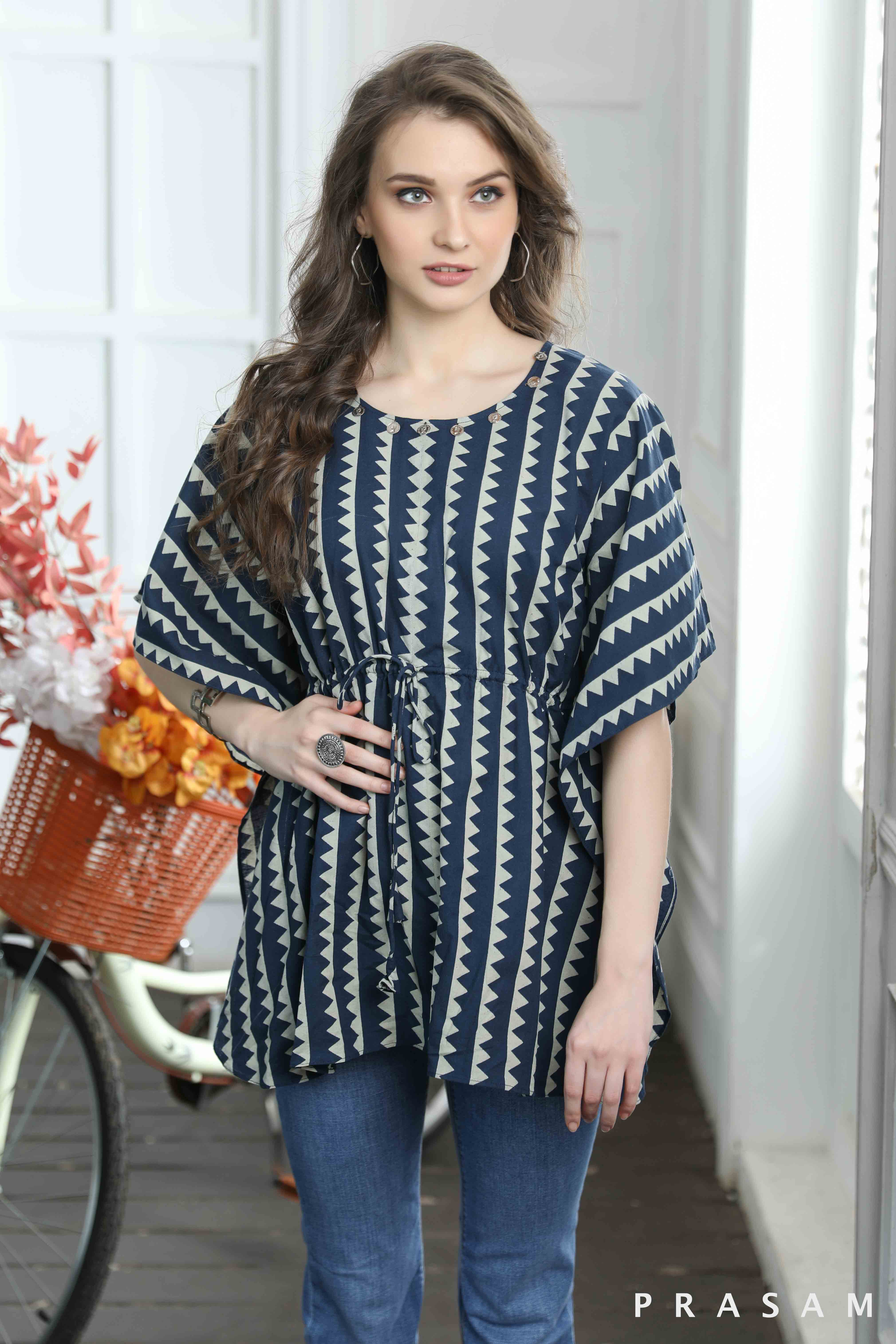 Bohemian Breeze Tunic- Trendy Cotton Ajrakh Kaftan Tunic