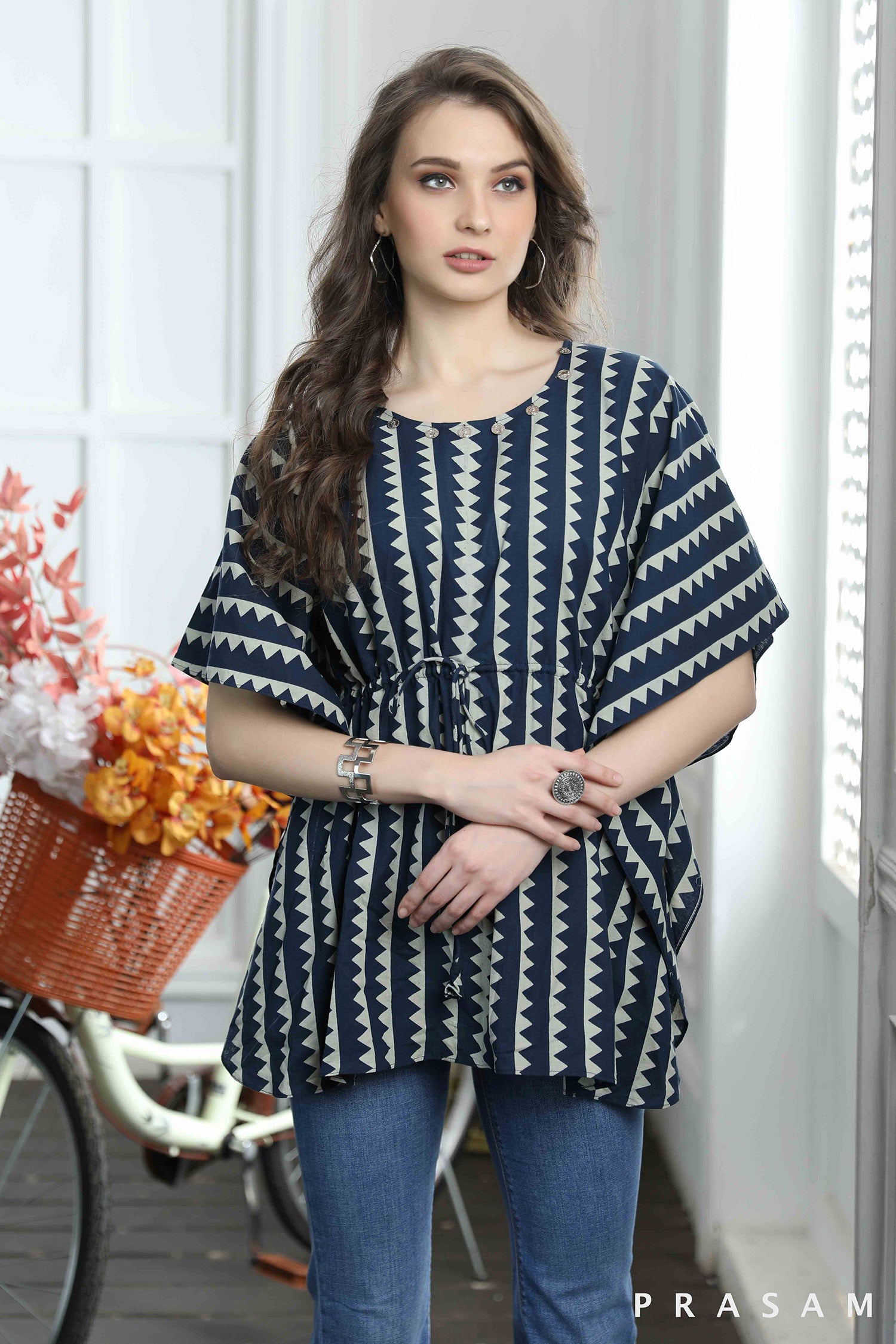 Bohemian Breeze Tunic- Trendy Cotton Ajrakh Kaftan Tunic