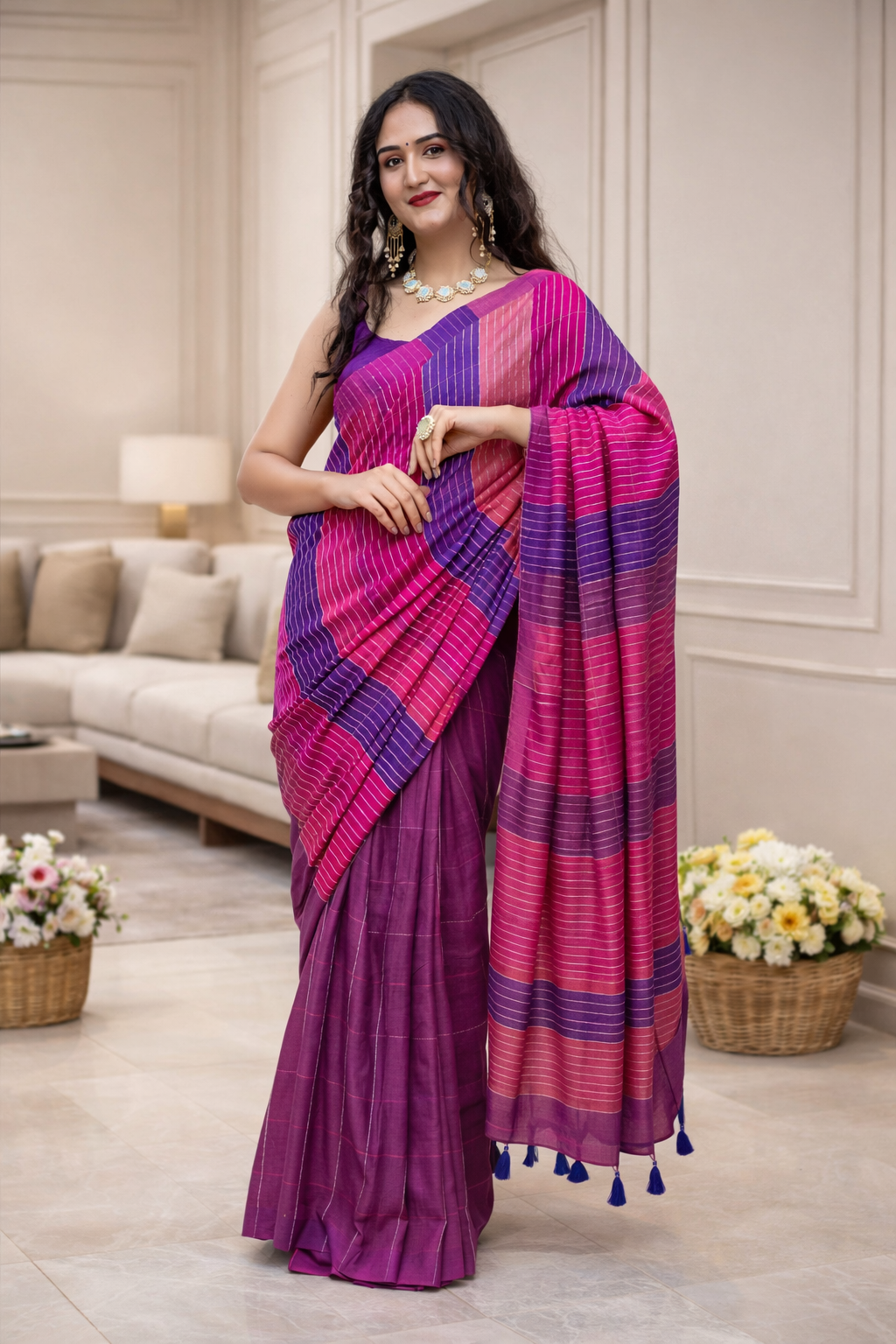 Purple Rush -Cotton Handwoven Saree