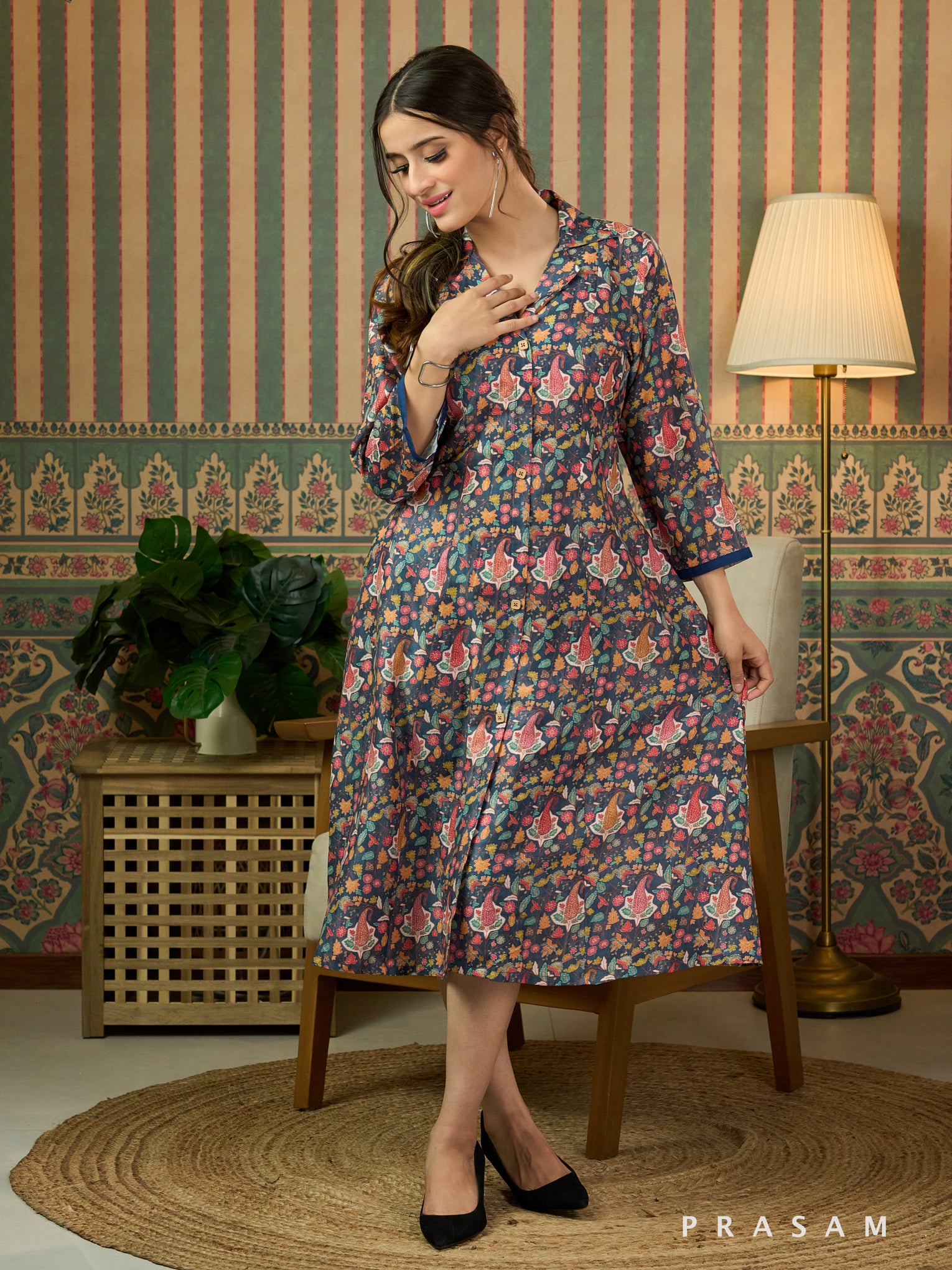 Ultramarine Fleur Printed Shirt Dress