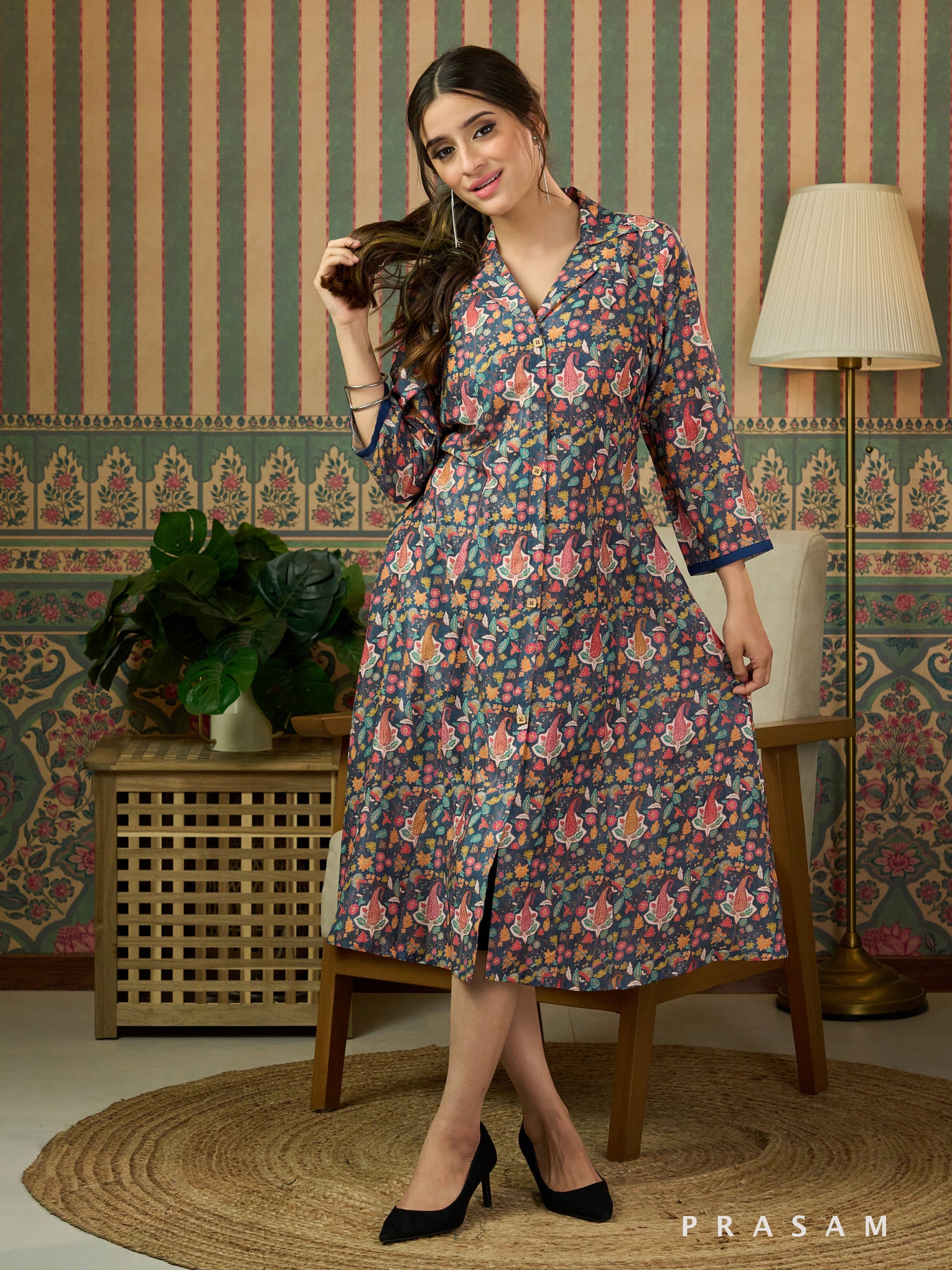 Ultramarine Fleur Printed Shirt Dress