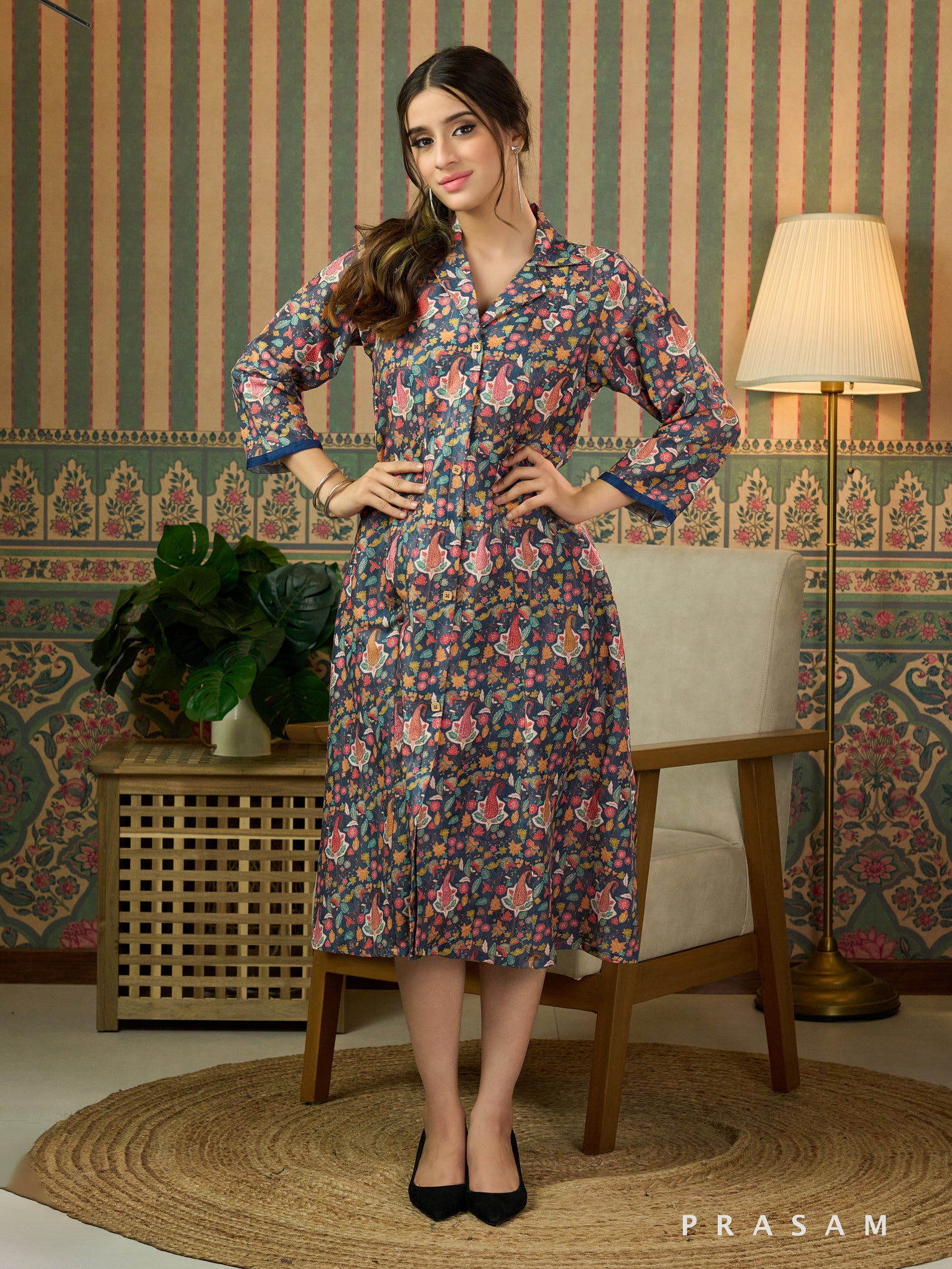 Ultramarine Fleur Printed Shirt Dress