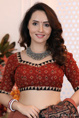 Ethnic maroon cotton ajrakh printed blouse
