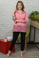 Techno Pink Trendy handloom pink tunic with printed detailings