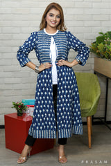 Whimsy Indigo Smart cotton indigo print combination long jacket