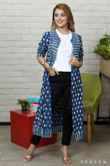Whimsy Indigo Smart cotton indigo print combination long jacket