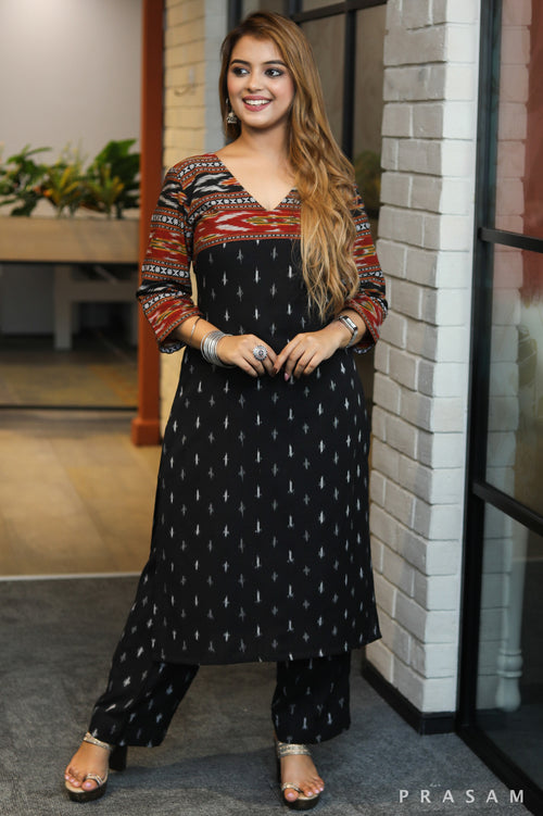 Ikkat Handloom Straight Cut Cotton Kurta
