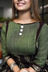 Pehnava Kalidar dark purple ikat kurta with mehandi green handloom trims (Pant Optional)