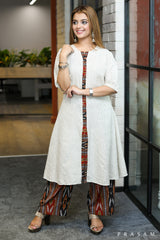 Threads of heritage handloom black & white striped kurta with ikat detailing with ikat pant optional
