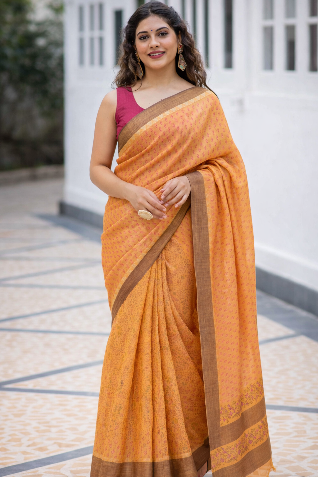 Summer Sunset Linen Hand Block Print Saree
