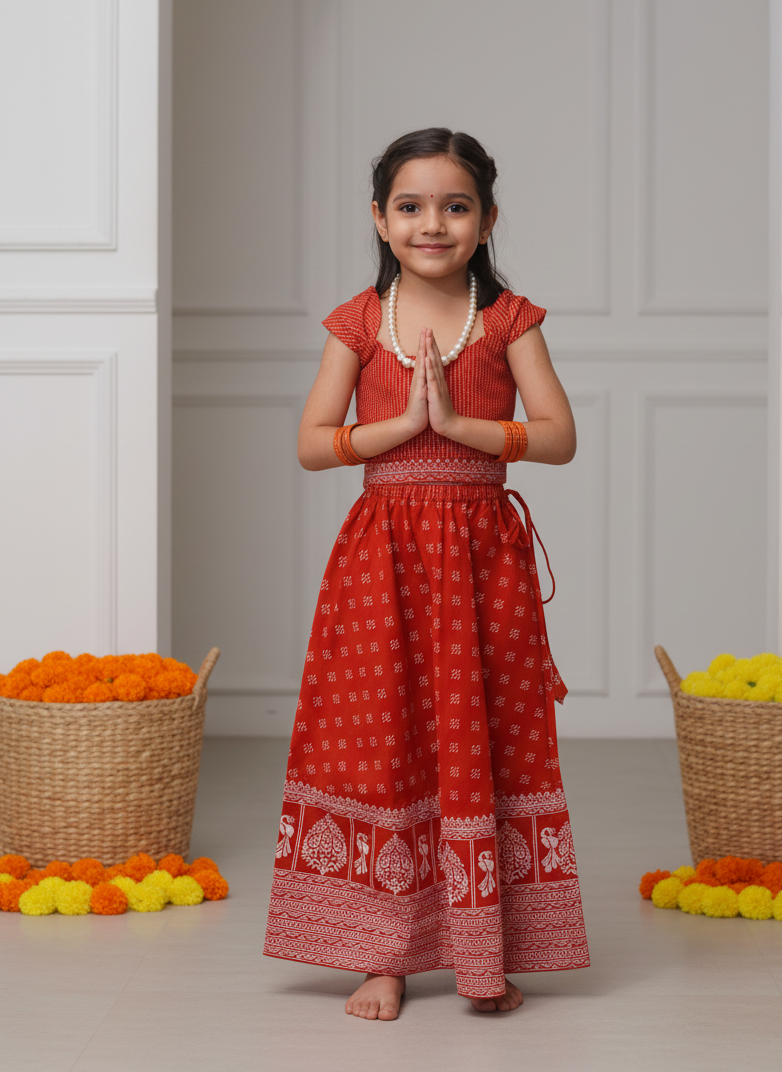Let her dazzle in comfort and style with our hand block printed Chanderi top &amp; skirt set. ✨
Soft, breathable, and festive — blending pure craftsmanship with a touch of traditional charm for celebrations and special occasions.