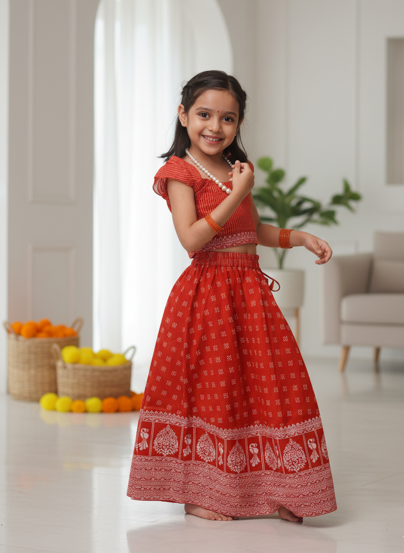 Let her dazzle in comfort and style with our hand block printed Chanderi top &amp; skirt set. ✨
Soft, breathable, and festive — blending pure craftsmanship with a touch of traditional charm for celebrations and special occasions.
