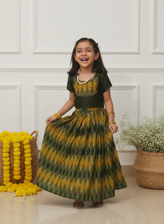 Elevate her everyday style with our handcrafted Ikat lapel-collared top in Chanderi paired with a soft cotton skirt. 🌿
Lightweight, breathable &amp; stylish — designed for all-day comfort and a touch of modern sophistication.