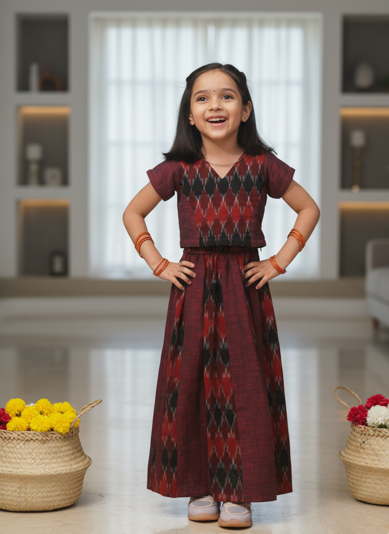 Let her shine in our pure cotton Ikat top &amp; skirt set — soft, breathable, and gentle on the skin. 🌸
Handcrafted with love, it blends playful comfort with timeless Indian craft for everyday elegance.