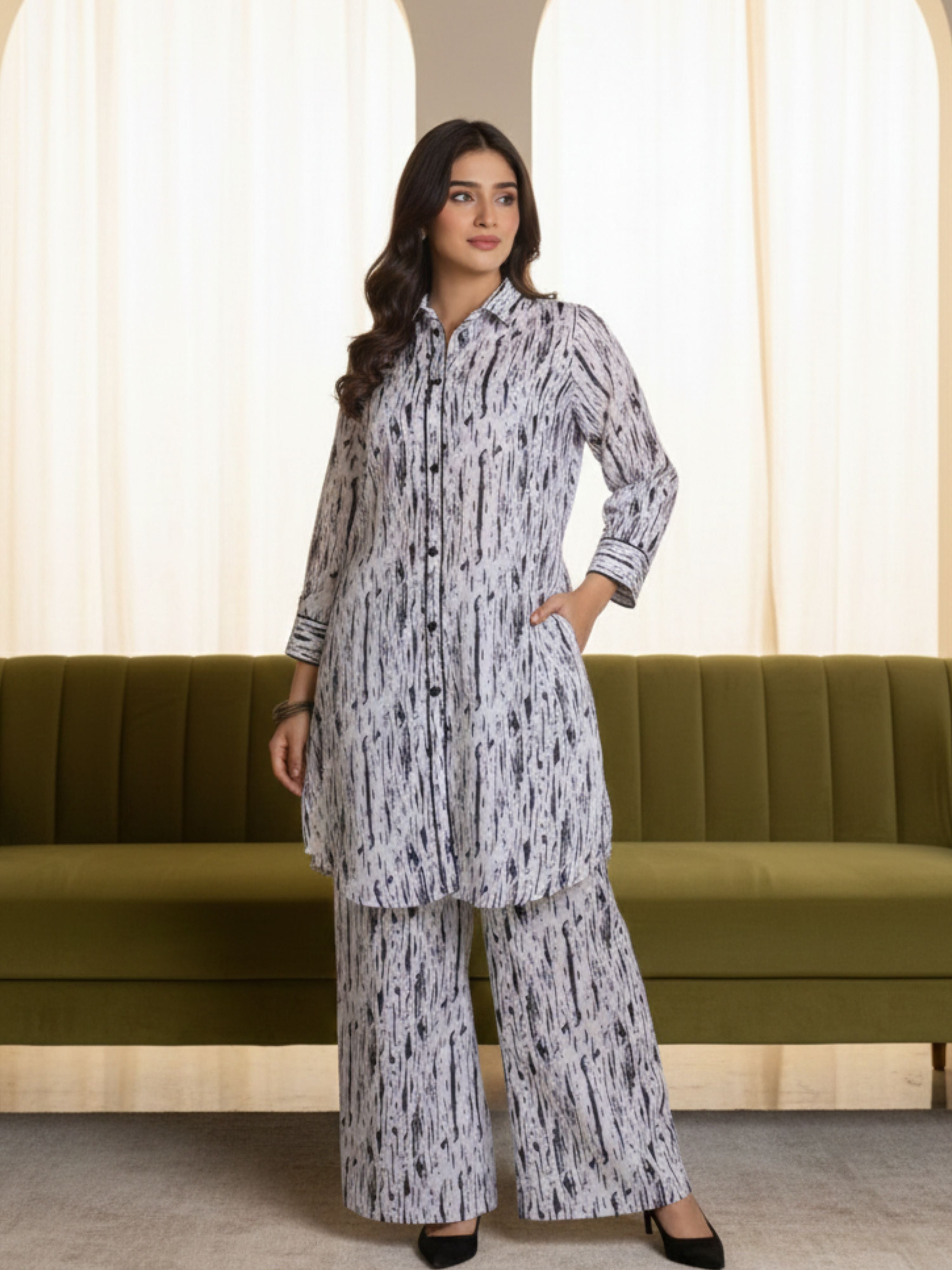 Charcoal Chic Co-ord Set with Black Details