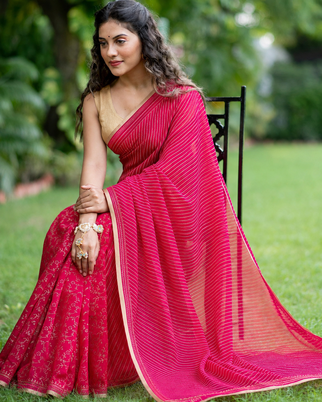 Artful Candy-Chanderi Block Print Saree