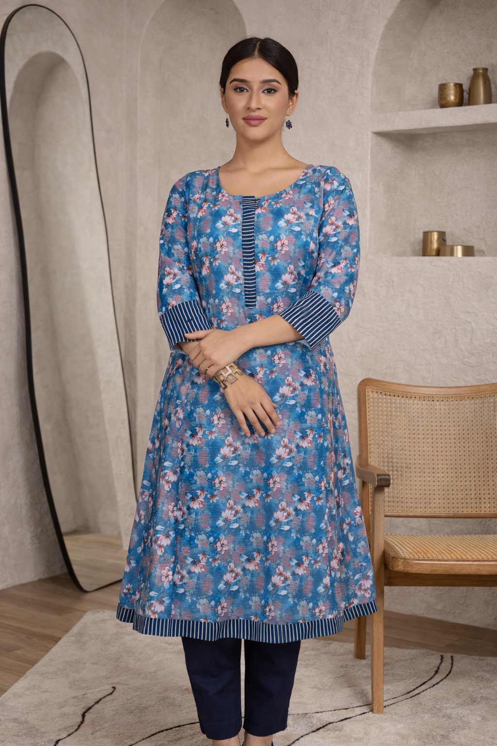Blue Breeze Floral Muslin Kurti