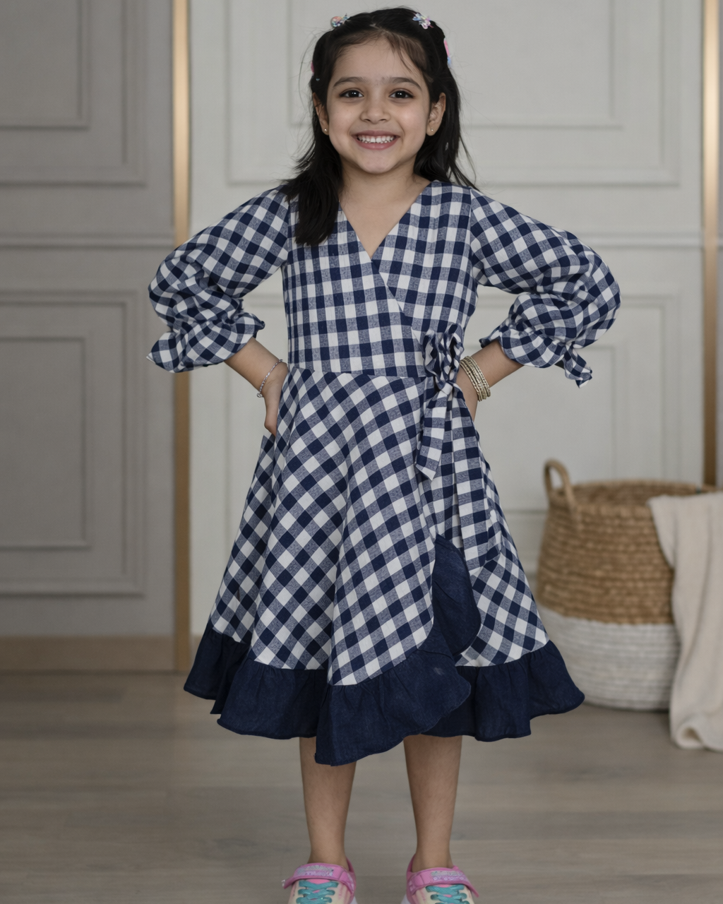 Blueberry Checks Wrap Dress